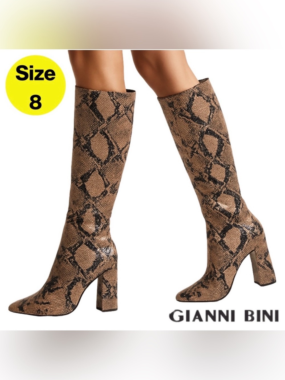 Gianni Bini Tan Snake-Print Knee Boots - Size 8